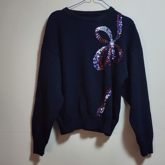 Sweaters - Vintage pullover sweater sequin embellishment color black size medium